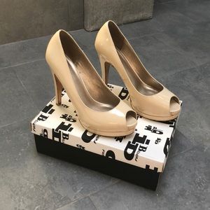 Browns Patent Leather Peep Toe Platform Stilettos